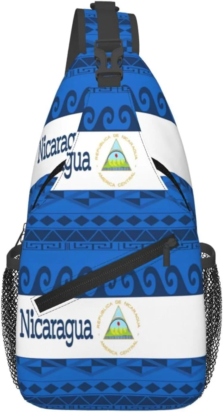 Nicaragua Flag Crossbody Bags Sling Backpack Cross Chest Bag Sports Shoulder Bag Gym Fanny Pack Adjustable Cycling Daypack Diagonally Rucksack for Running