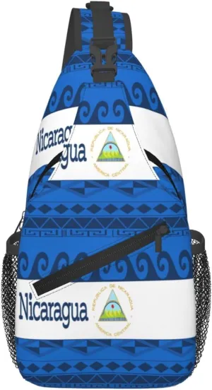 Nicaragua Flag Crossbody Bags Sling Backpack Cross Chest Bag Sports Shoulder Bag Gym Fanny Pack Adjustable Cycling Daypack Diagonally Rucksack for Running