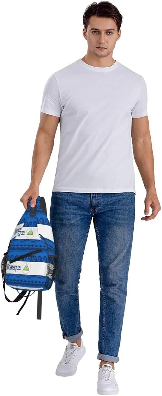 Nicaragua Flag Crossbody Bags Sling Backpack Cross Chest Bag Sports Shoulder Bag Gym Fanny Pack Adjustable Cycling Daypack Diagonally Rucksack for Running