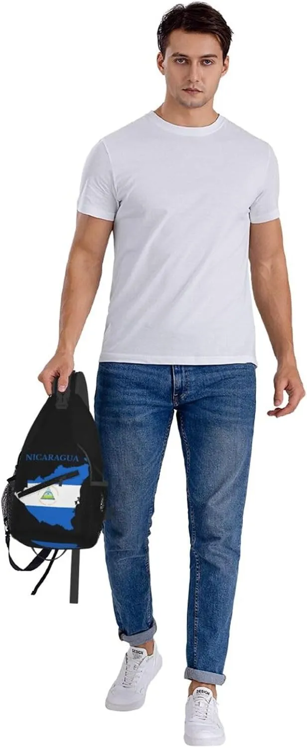 Nicaragua Map Flag Crossbody Bags Sling Backpack Cross Chest Bag Sports Shoulder Bag Gym Fanny Pack Adjustable Cycling Daypack Diagonally Rucksack for Running