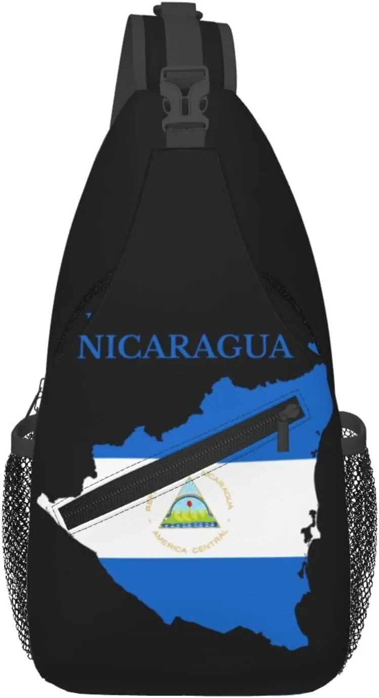 Nicaragua Map Flag Crossbody Bags Sling Backpack Cross Chest Bag Sports Shoulder Bag Gym Fanny Pack Adjustable Cycling Daypack Diagonally Rucksack for Running