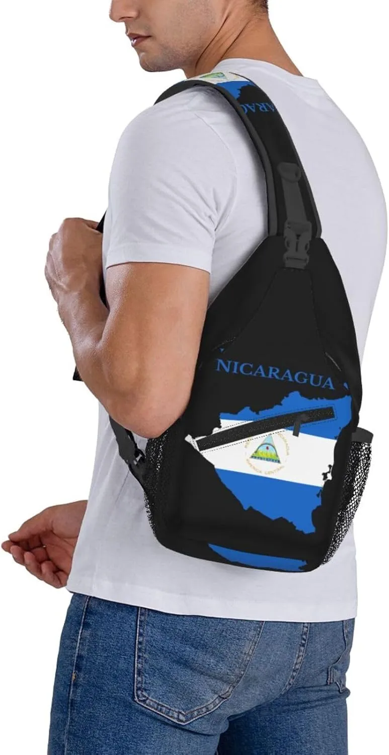 Nicaragua Map Flag Crossbody Bags Sling Backpack Cross Chest Bag Sports Shoulder Bag Gym Fanny Pack Adjustable Cycling Daypack Diagonally Rucksack for Running