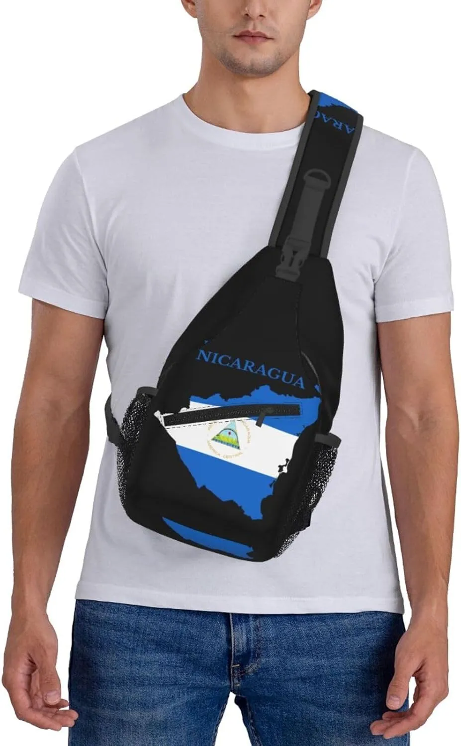 Nicaragua Map Flag Crossbody Bags Sling Backpack Cross Chest Bag Sports Shoulder Bag Gym Fanny Pack Adjustable Cycling Daypack Diagonally Rucksack for Running