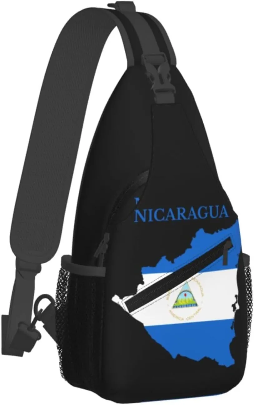 Nicaragua Map Flag Crossbody Bags Sling Backpack Cross Chest Bag Sports Shoulder Bag Gym Fanny Pack Adjustable Cycling Daypack Diagonally Rucksack for Running