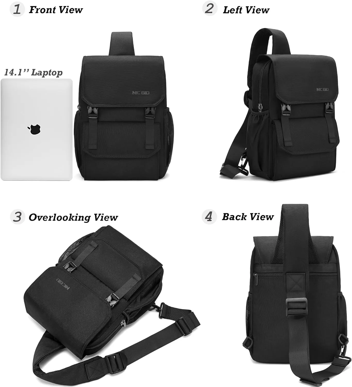 NICGID Sling Bag Backpack, 13.3'' 14.1'' Laptop Bag Crossbody Shoulder Chest Backpacks Travel Outdoors for Men Women