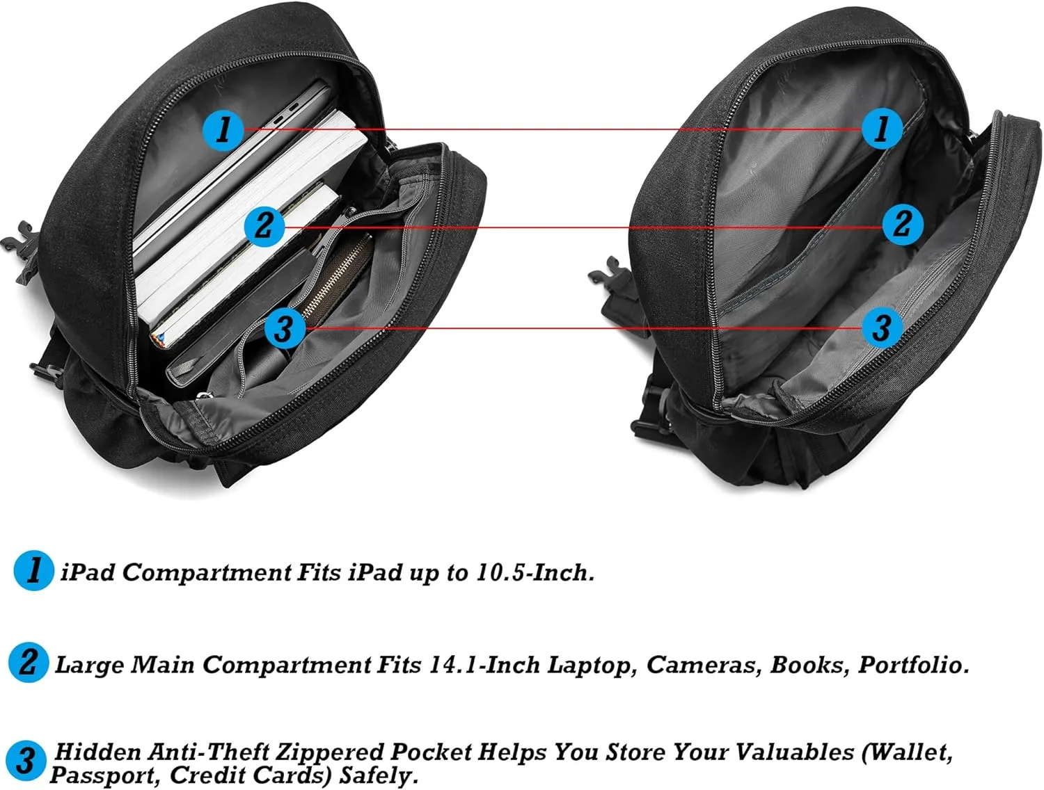 NICGID Sling Bag Backpack, 13.3'' 14.1'' Laptop Bag Crossbody Shoulder Chest Backpacks Travel Outdoors for Men Women