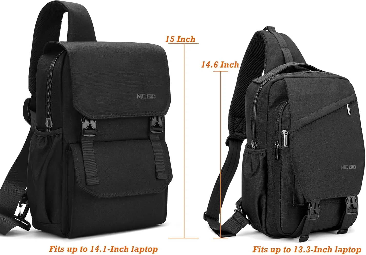 NICGID Sling Bag Backpack, 13.3'' 14.1'' Laptop Bag Crossbody Shoulder Chest Backpacks Travel Outdoors for Men Women