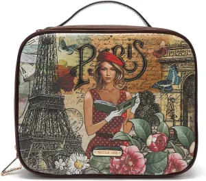 Nicole Lee Travel Handbag Crossbody Set with 3 Fashion Print Makeup Pouches, Women's Cosmetic Toiletry Organizer (Paris Fashion Week)