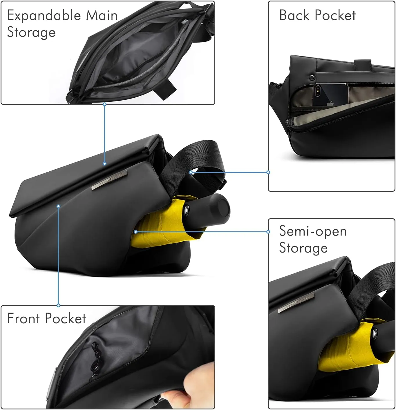 NIID Sling Bag,Crossbody Bag for Men,Expandable Sling Bag Stylish,Waterproof Small Backpack Men,Multipurpose Chest Bag,Shoulder Backpack for Travel Work