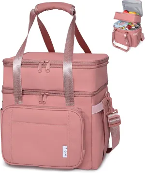 NOL Natural Organic Lifestyle Insulated Lunch Bag for Women/Men, Large Double-layer Expandable Leakproof Lunch Cooler Bag, Lunch Tote Bag With Side Tissue Pocket for Office Travel Picnic (Dark pink)