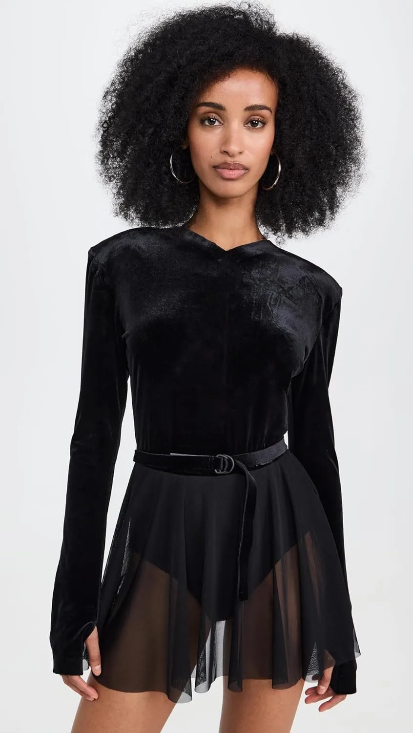 Norma Kamali Women's Long Sleeve Shoulder Pad V Neck Flared Pickleball Dress