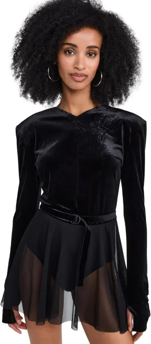 Norma Kamali Women's Long Sleeve Shoulder Pad V Neck Flared Pickleball Dress