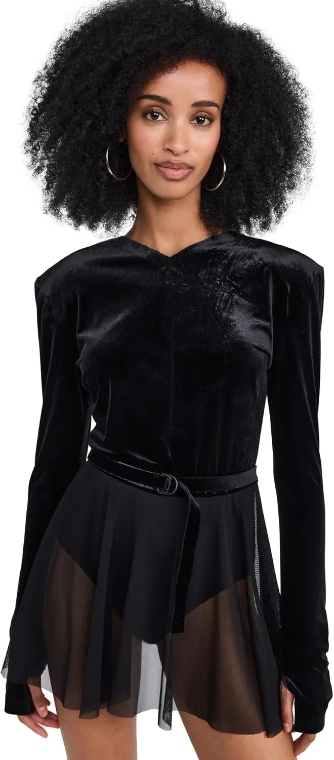 Norma Kamali Women's Long Sleeve Shoulder Pad V Neck Flared Pickleball Dress