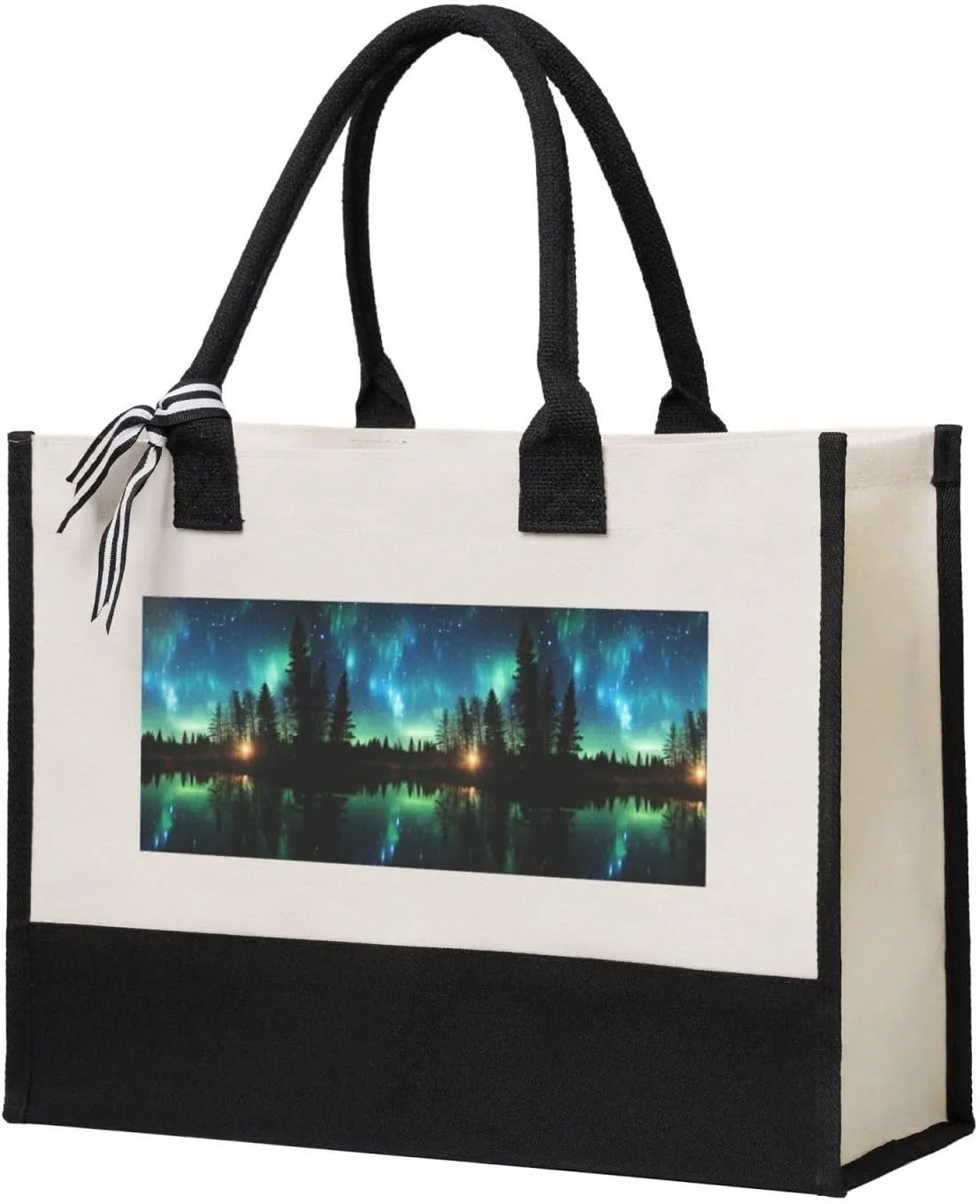 Northern Lights print Canvas Present Shopping Bag, women's present canvas handbag, canvas beach bag
