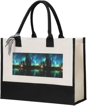 Northern Lights print Canvas Present Shopping Bag, women's present canvas handbag, canvas beach bag