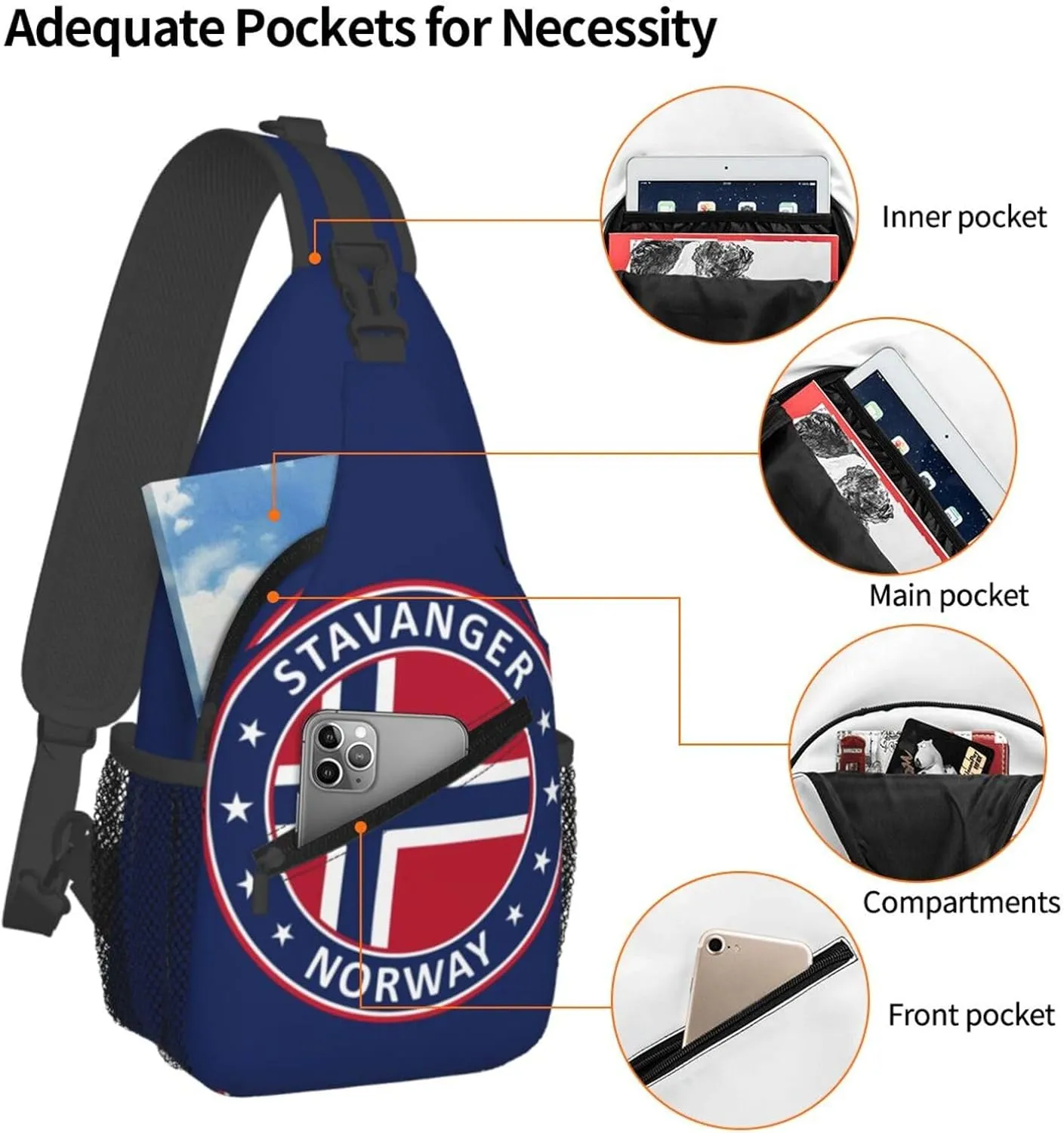 Norway Norwegian Flag Crossbody Bags Sling Backpack Cross Chest Bag Sports Shoulder Bag Gym Fanny Pack Adjustable Cycling Daypack Diagonally Rucksack for Running