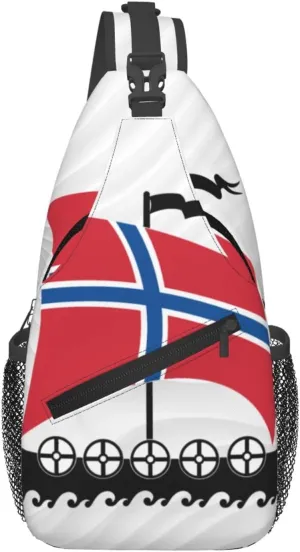 Norwegian Flag Norway Viking Ship Small Crossbody Backpack Sling Bag For Men Women Mini One Shoulder Chest Bags Gym Sport Travel Hiking Daypack