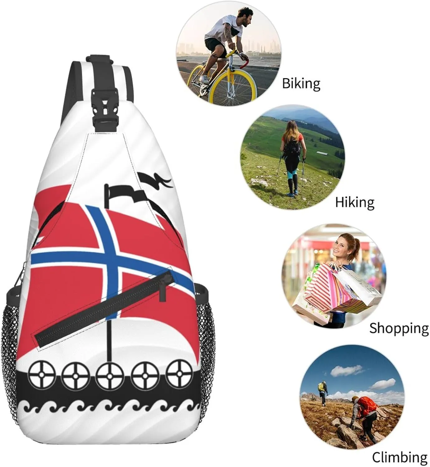 Norwegian Flag Norway Viking Ship Small Crossbody Backpack Sling Bag For Men Women Mini One Shoulder Chest Bags Gym Sport Travel Hiking Daypack