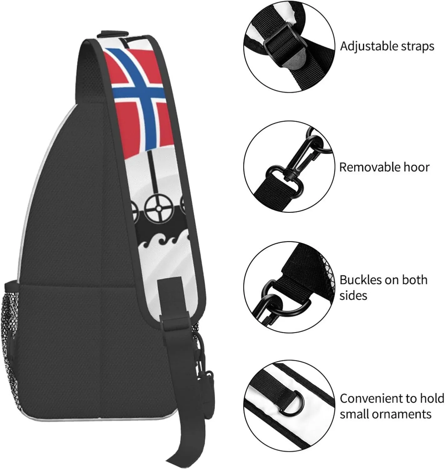 Norwegian Flag Norway Viking Ship Small Crossbody Backpack Sling Bag For Men Women Mini One Shoulder Chest Bags Gym Sport Travel Hiking Daypack