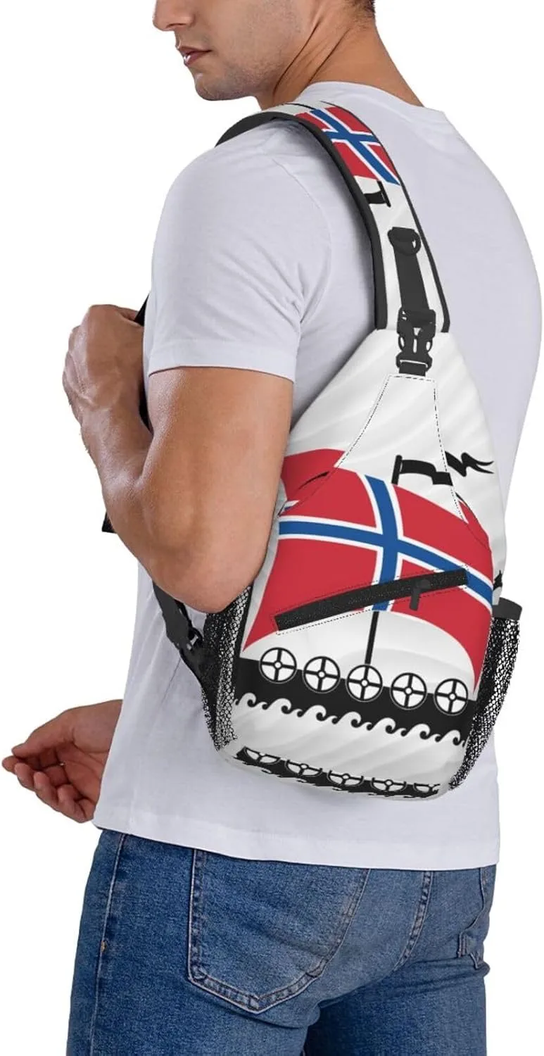 Norwegian Flag Norway Viking Ship Small Crossbody Backpack Sling Bag For Men Women Mini One Shoulder Chest Bags Gym Sport Travel Hiking Daypack