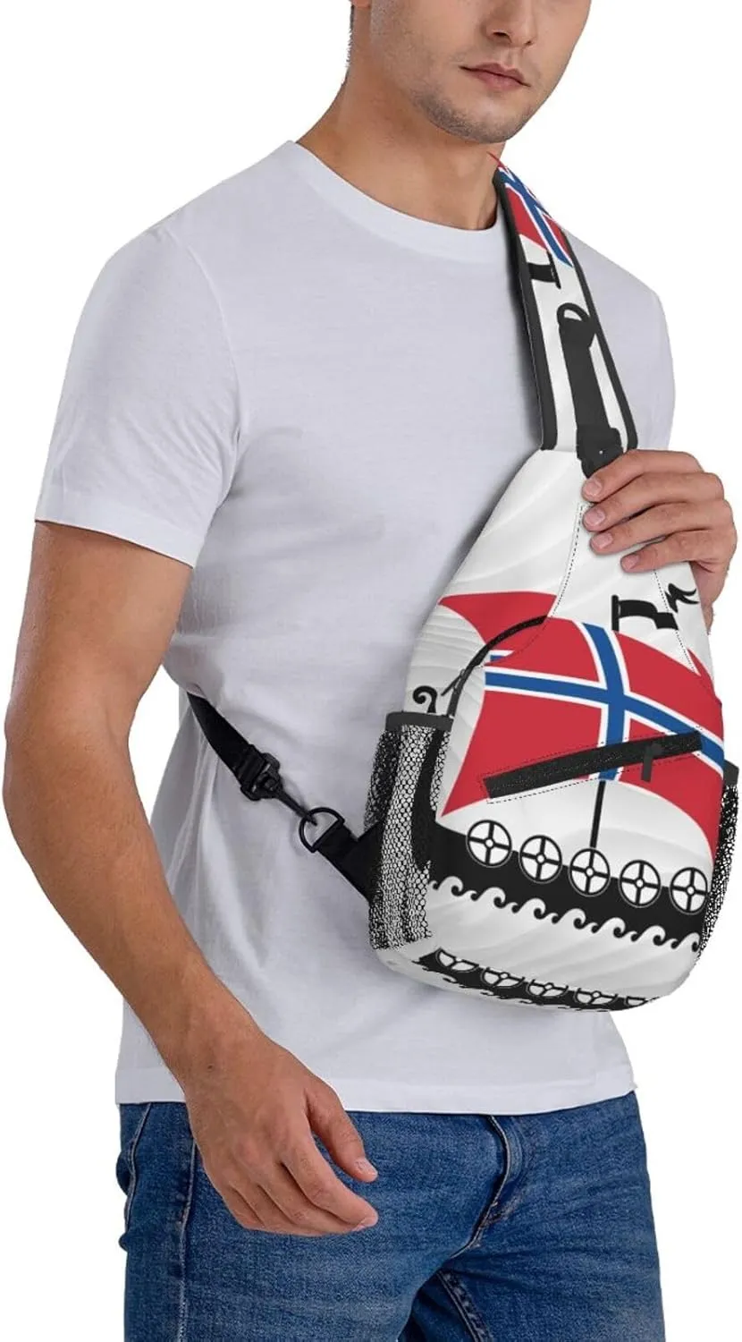 Norwegian Flag Norway Viking Ship Small Crossbody Backpack Sling Bag For Men Women Mini One Shoulder Chest Bags Gym Sport Travel Hiking Daypack