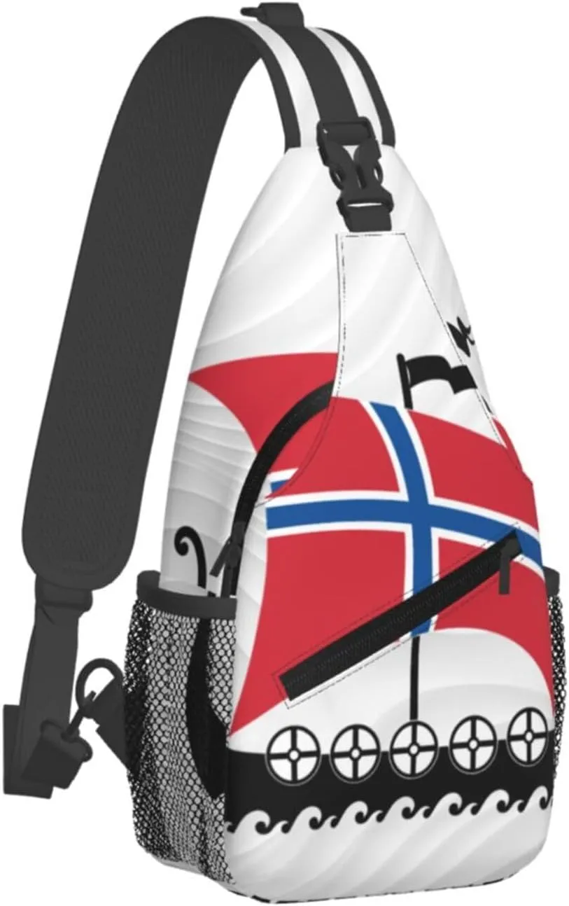 Norwegian Flag Norway Viking Ship Small Crossbody Backpack Sling Bag For Men Women Mini One Shoulder Chest Bags Gym Sport Travel Hiking Daypack