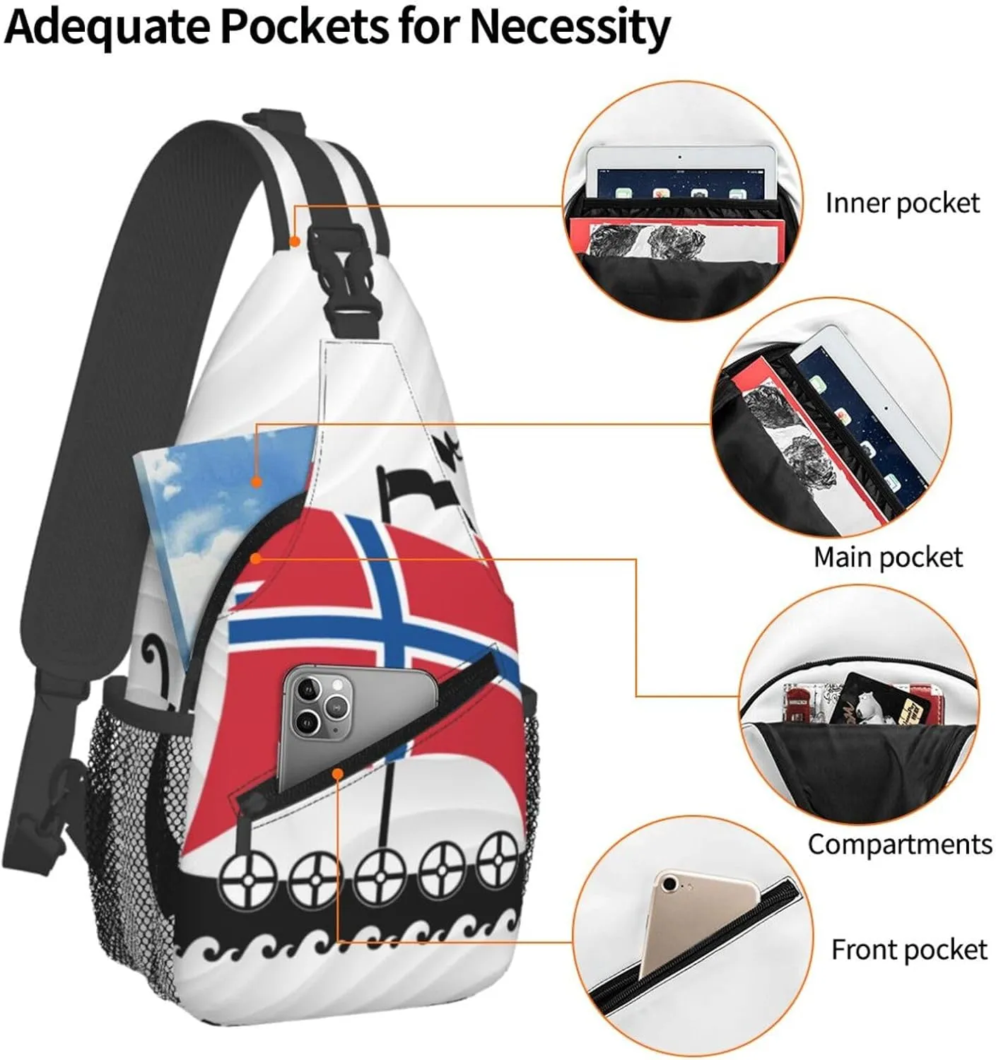 Norwegian Flag Norway Viking Ship Small Crossbody Backpack Sling Bag For Men Women Mini One Shoulder Chest Bags Gym Sport Travel Hiking Daypack