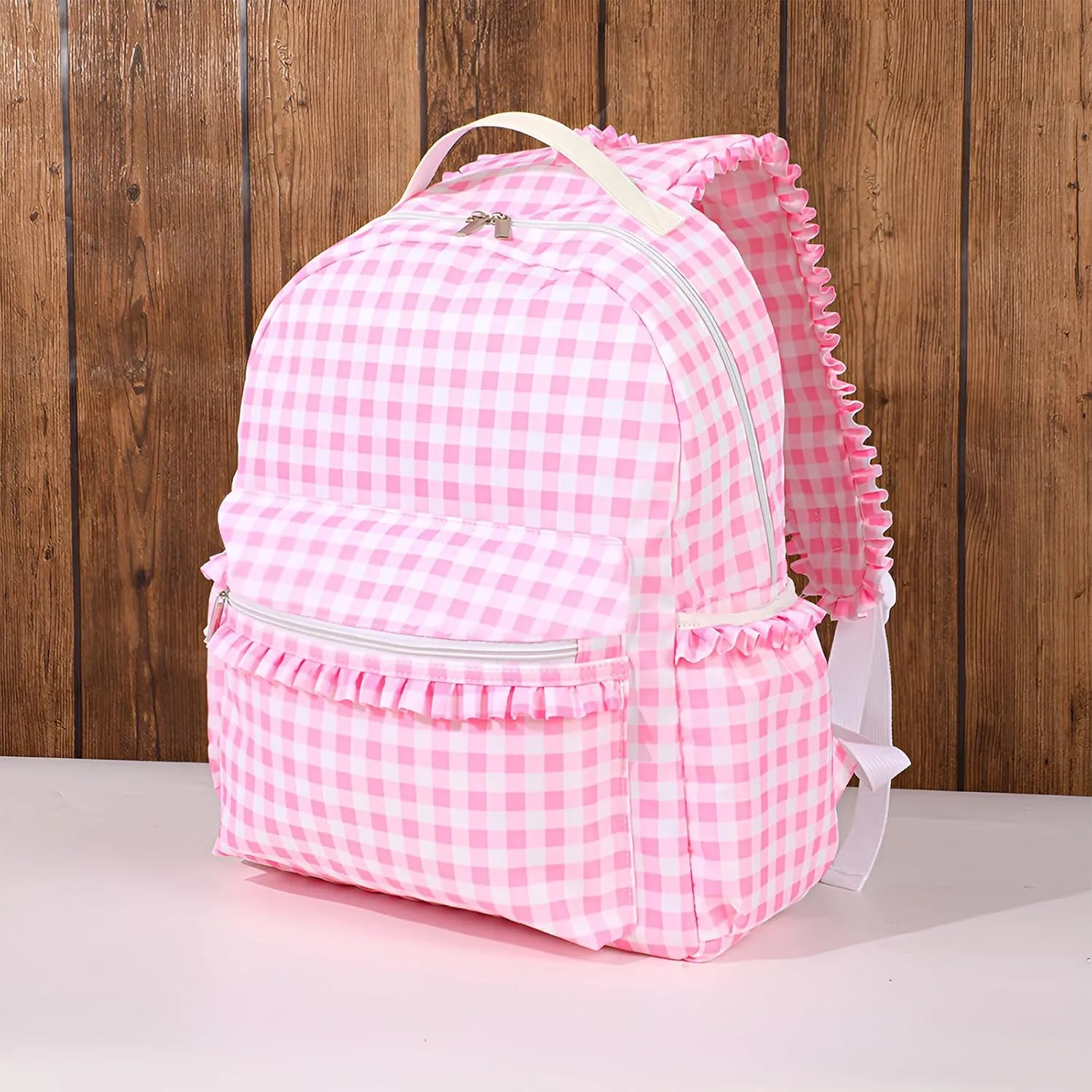 Nylon Backpacks for Women Lightweight Cute Casual Daypack Backpacks for Travel Shopping (Gingham Pink)