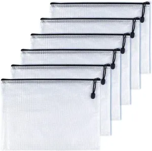 Oaimyy-B5(7"x 11"), Mesh Zipper Pouch Document Folders Bag Plastic Zip File Folders for School Office Supplies, Travel, Organizing Storage-Black,6 Pcs
