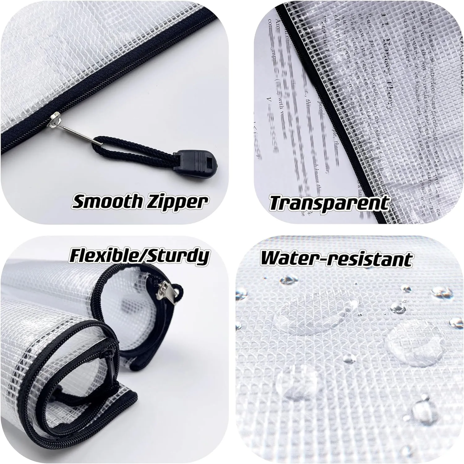 Oaimyy-B5(7"x 11"), Mesh Zipper Pouch Document Folders Bag Plastic Zip File Folders for School Office Supplies, Travel, Organizing Storage-Black,6 Pcs