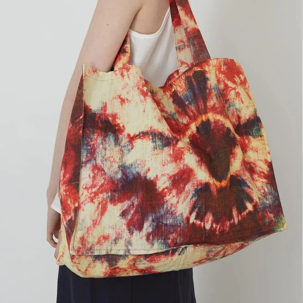 O&ON Linen Tote Bag Handmade Shoulder bag with Natural Linen, Tie Dye Beach Bag, Shopping Bag, Lightweight and Sturdy Bag