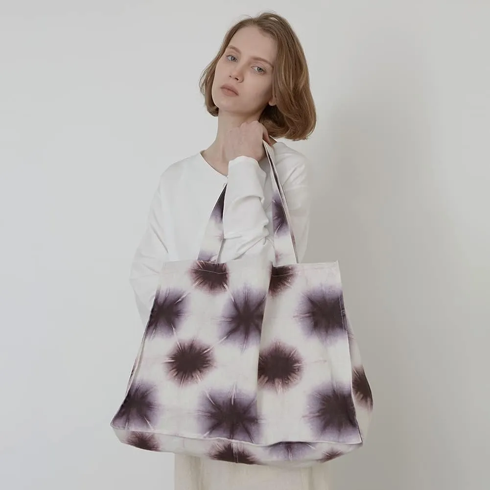 O&ON Linen Tote Bag Handmade Shoulder bag with Natural Linen, Tie Dye Beach Bag, Shopping Bag, Lightweight and Sturdy Bag