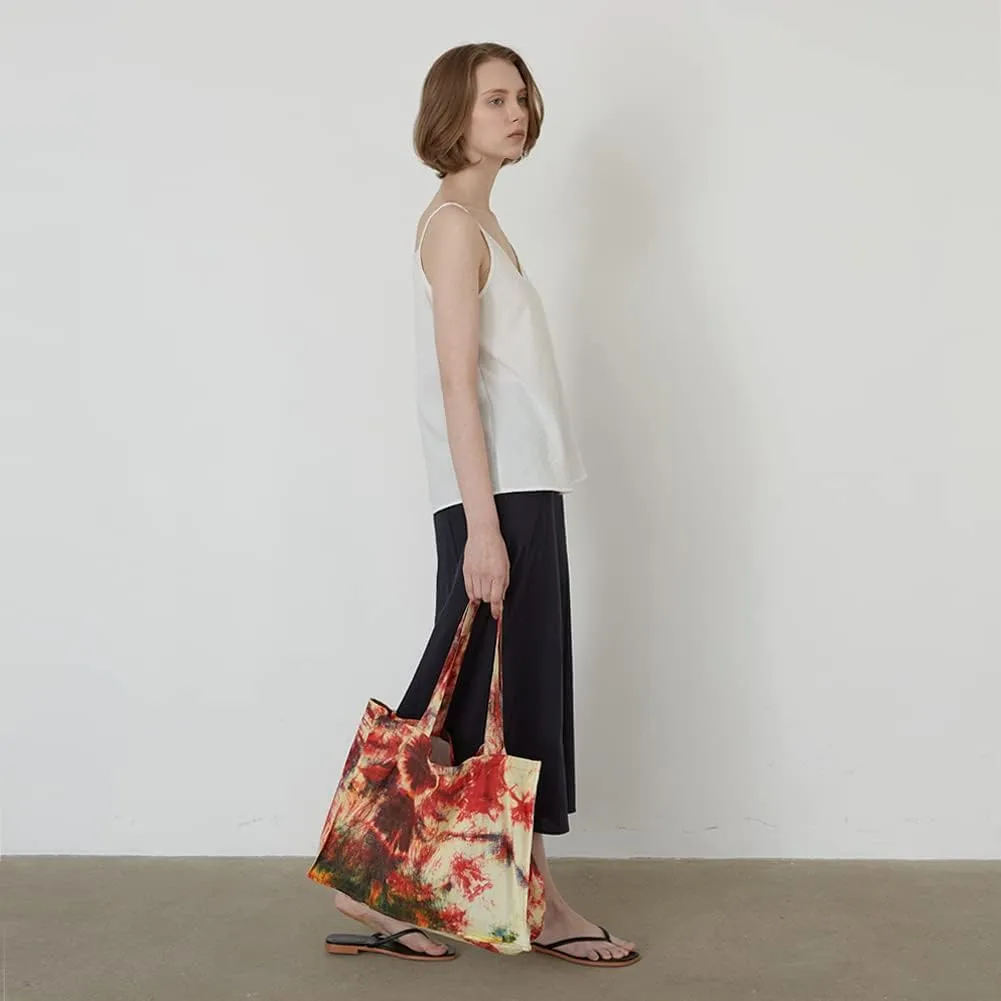 O&ON Linen Tote Bag Handmade Shoulder bag with Natural Linen, Tie Dye Beach Bag, Shopping Bag, Lightweight and Sturdy Bag