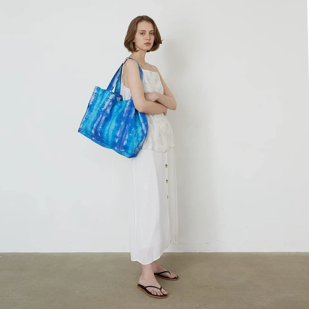 O&ON Linen Tote Bag Handmade Shoulder bag with Natural Linen, Tie Dye Beach Bag, Shopping Bag, Lightweight and Sturdy Bag
