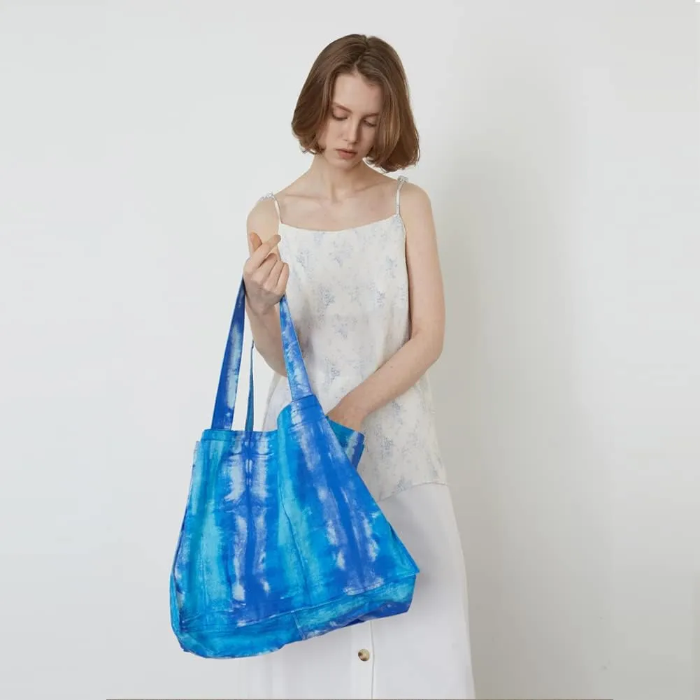 O&ON Linen Tote Bag Handmade Shoulder bag with Natural Linen, Tie Dye Beach Bag, Shopping Bag, Lightweight and Sturdy Bag