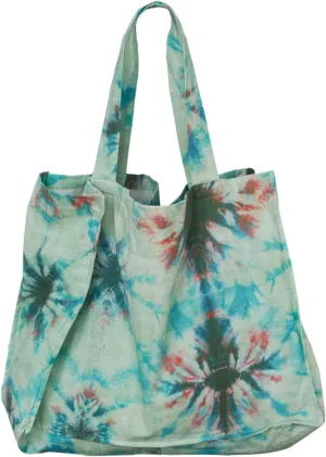 O&ON Linen Tote Bag Handmade Shoulder bag with Natural Linen, Tie Dye Beach Bag, Shopping Bag, Lightweight and Sturdy Bag