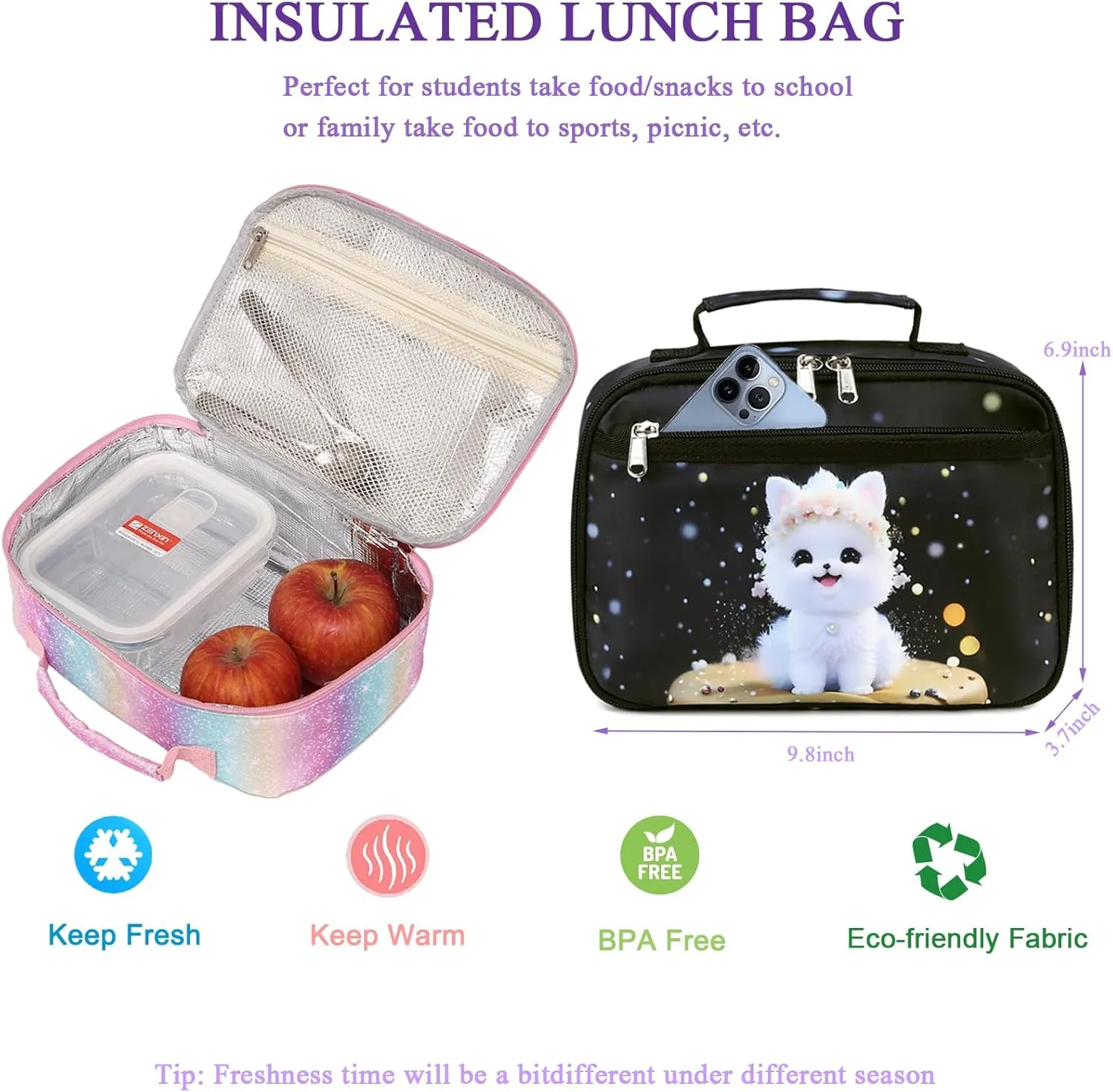Octsky Kids Backpack for Girls School Preschool Kindergarten Bookbag Lightweight With Chest Strap and Lunchbox (Dog)