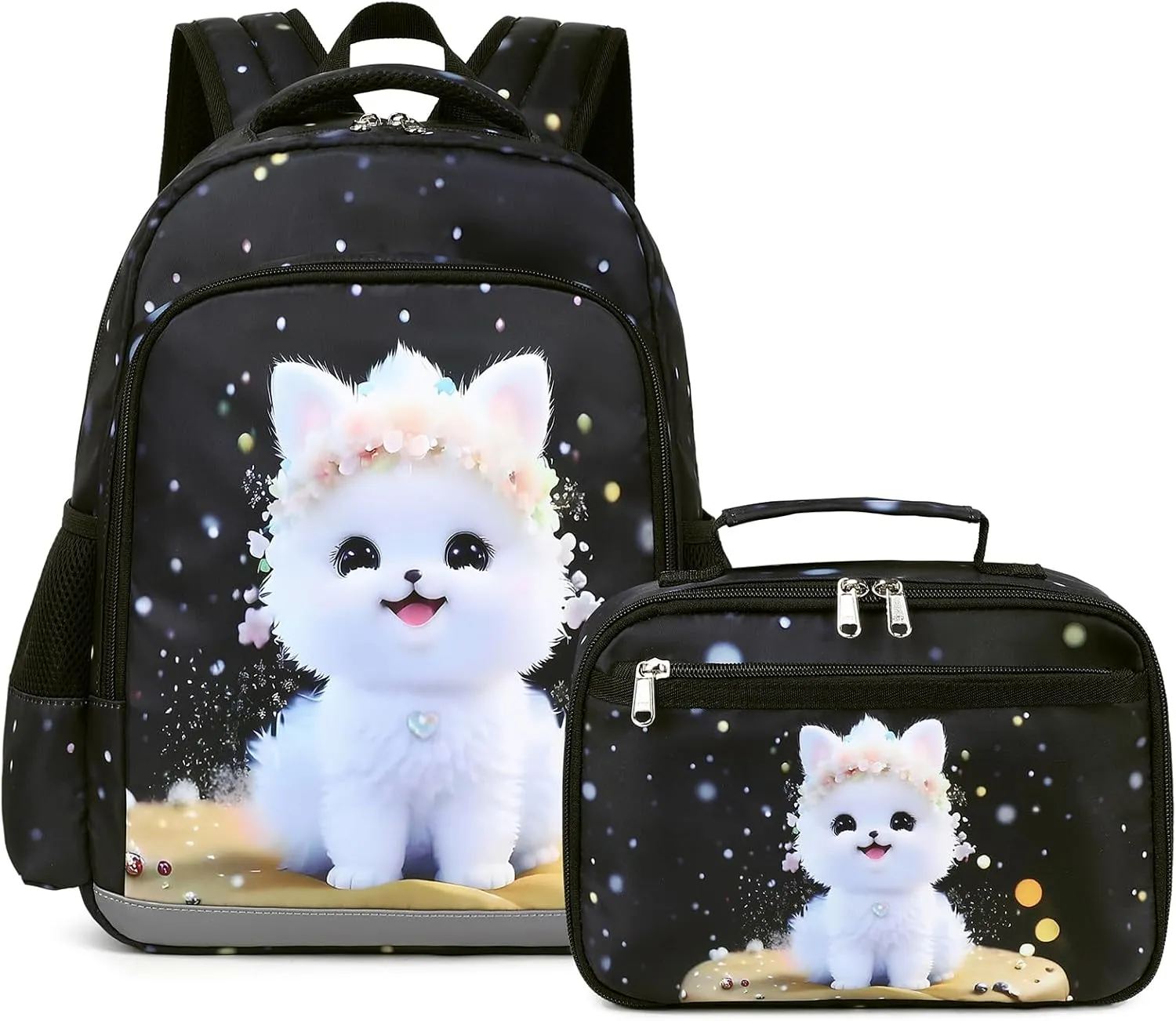 Octsky Kids Backpack for Girls School Preschool Kindergarten Bookbag Lightweight With Chest Strap and Lunchbox (Dog)