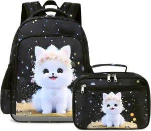 Octsky Kids Backpack for Girls School Preschool Kindergarten Bookbag Lightweight With Chest Strap and Lunchbox (Dog)