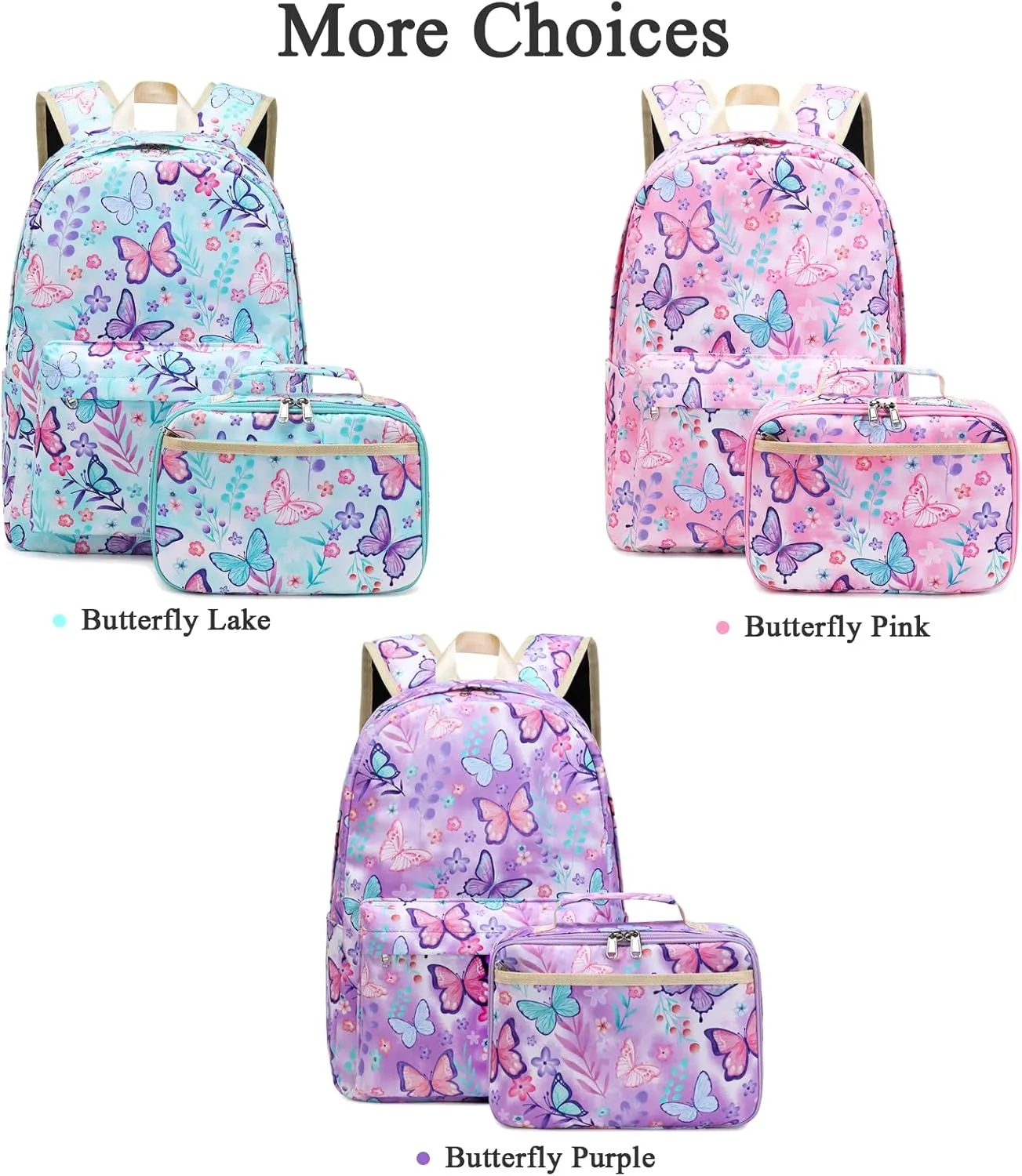 Octsky Kids Backpack for Girls Teens Elementary Middle School Bookbags Childs Back to School Bag with Lunch Box, Light Blue/Multi, One Size