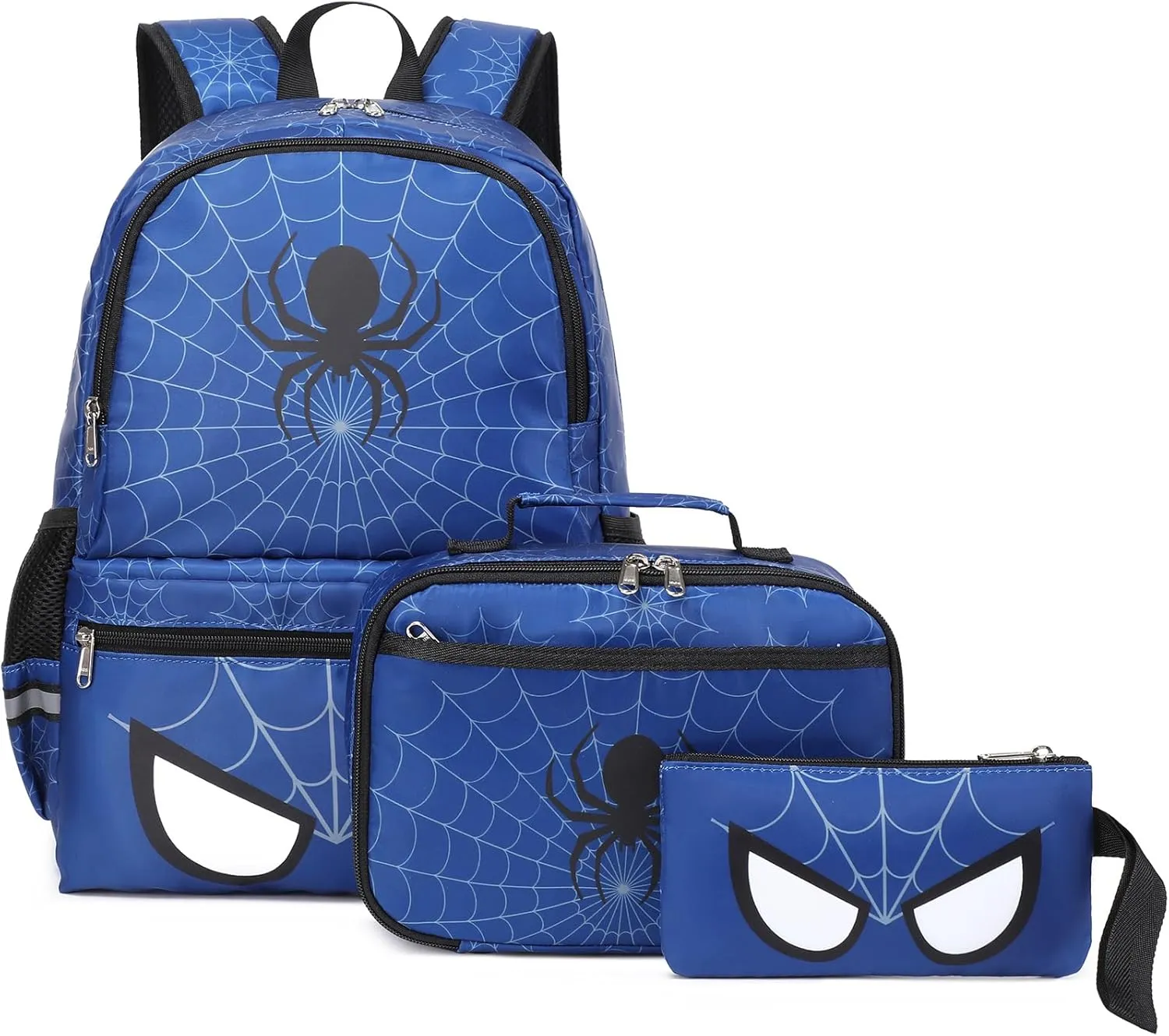 Octsky Kids Backpack for School Boys Backpack with Lunch Box Elementary Bookbag Backpack, Spider Bue 3pcs