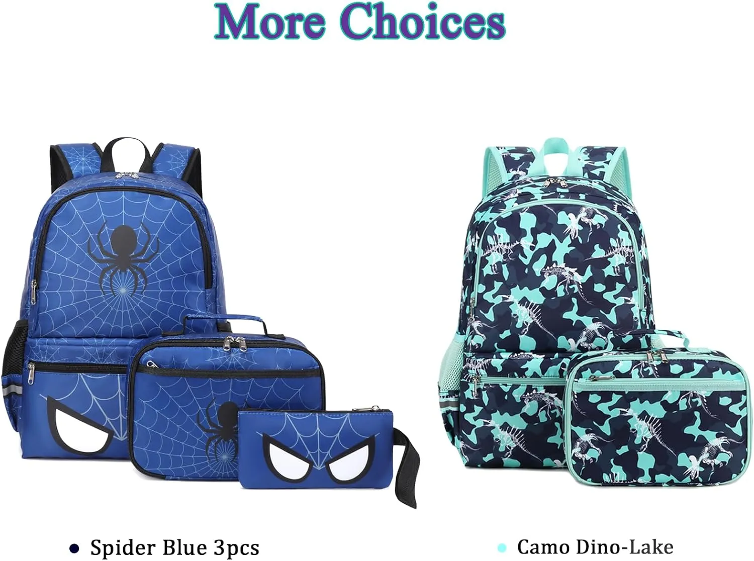 Octsky Kids Backpack for School Boys Backpack with Lunch Box Elementary Bookbag Backpack, Spider Bue 3pcs