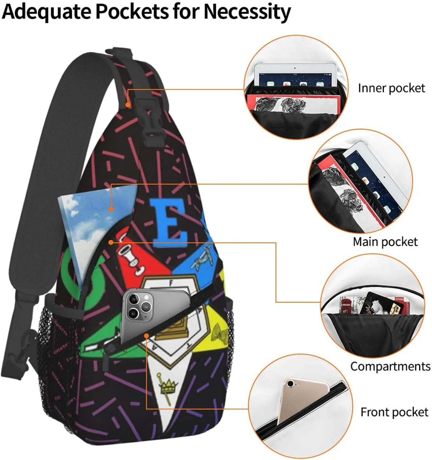 Oes Eastern Star Small Crossbody Backpack Sling Bag For Men Women Mini One Shoulder Chest Bags Gym Sport Travel Hiking Daypack