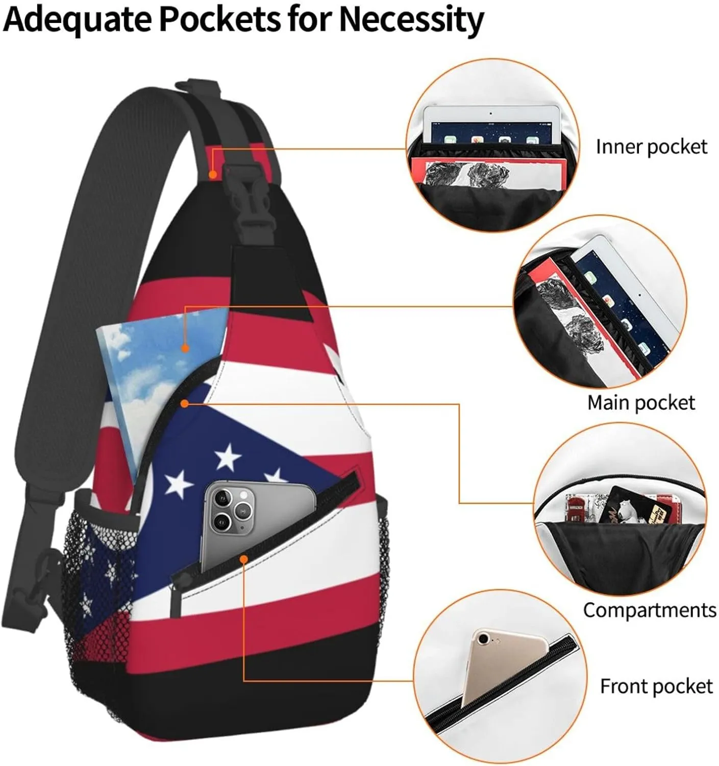 Ohio State Flag Print Lightweight Sling Small Shoulder Bag - Chic Cross Chest Bag With Adjustable Strap