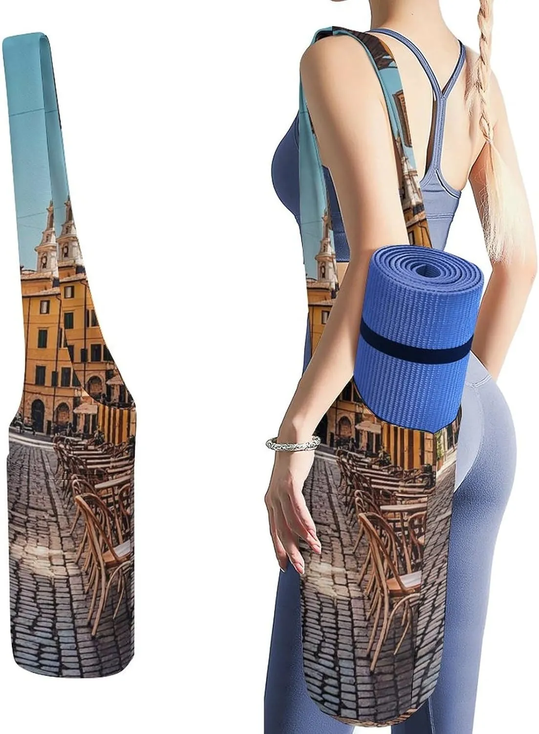 Old Courtyard Cafe Chair City, Rome, Italy Yoga Mat Bag Multi Function Yoga Mat Carrier Long Tote Yoga Mat Holder Bag Gym Storage Bag