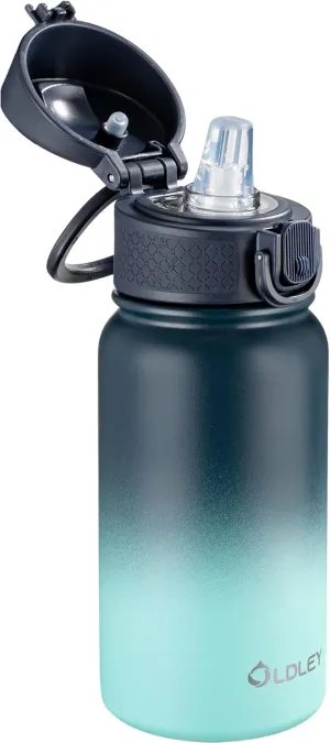 OLDLEY 12oz Kids Water Bottle, Stainless Steel Insulated Water Bottle For Kids, With Straws Leak-proof, Kids Water Bottles For School Boys Girls,Blue Green