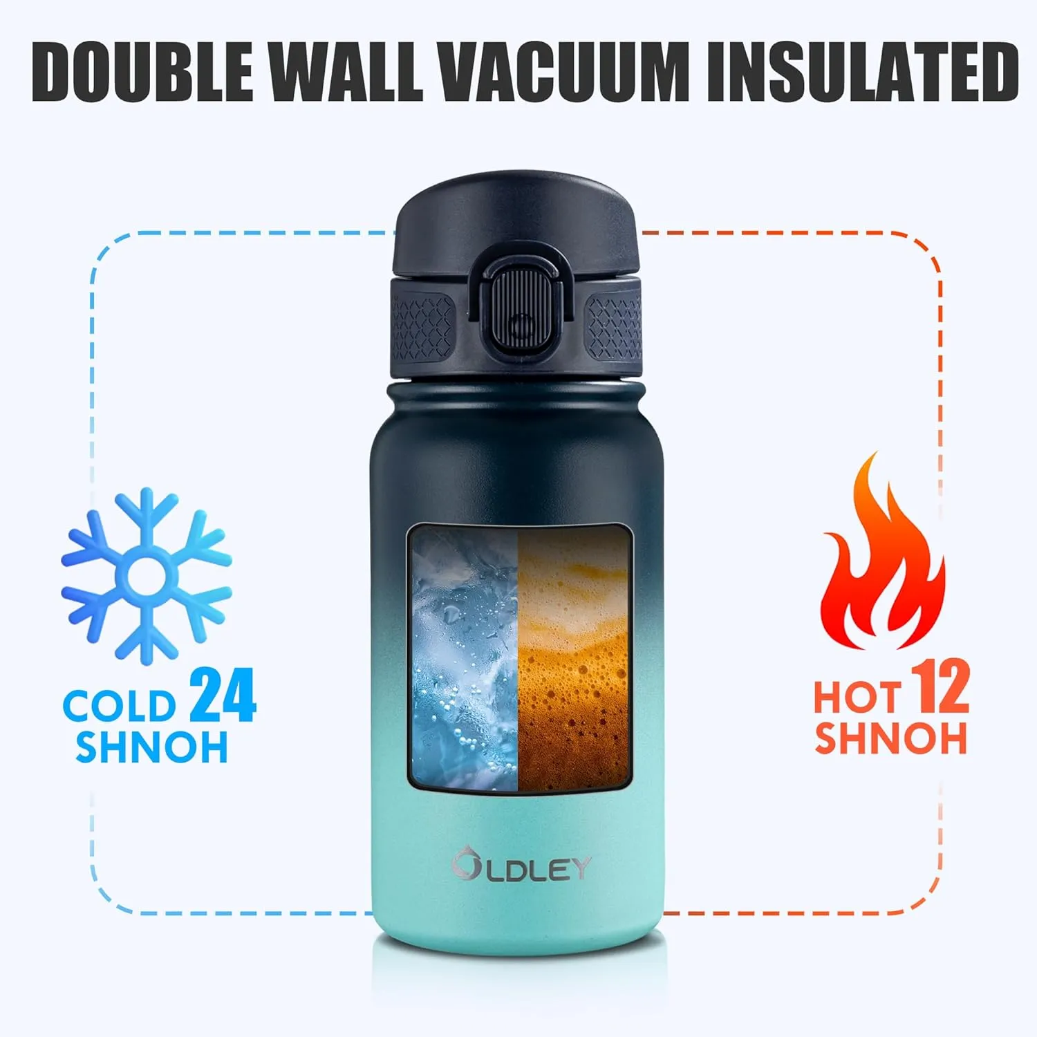 OLDLEY 12oz Kids Water Bottle, Stainless Steel Insulated Water Bottle For Kids, With Straws Leak-proof, Kids Water Bottles For School Boys Girls,Blue Green