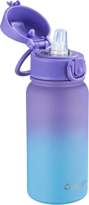 OLDLEY 12oz Kids Water Bottle, Stainless Steel Insulated Water Bottle For Kids, With Straws Leak-proof, Kids Water Bottles For School Boys Girls,Cotton Candy