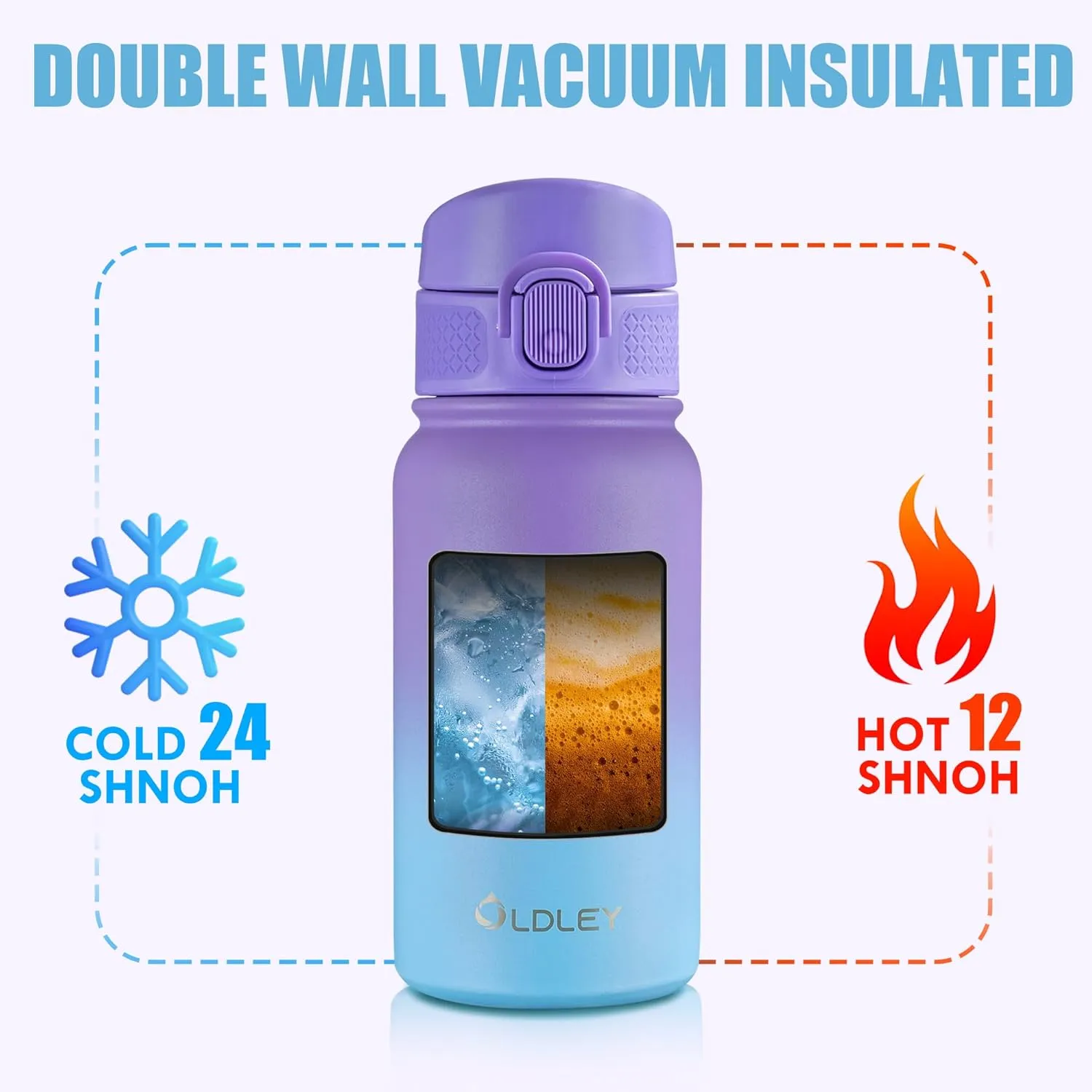 OLDLEY 12oz Kids Water Bottle, Stainless Steel Insulated Water Bottle For Kids, With Straws Leak-proof, Kids Water Bottles For School Boys Girls,Cotton Candy