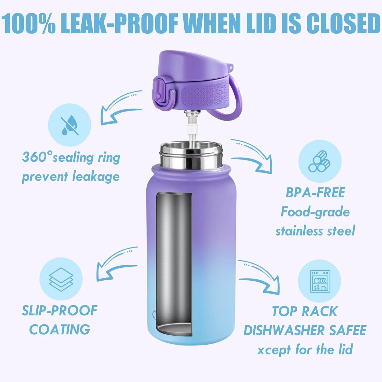 OLDLEY 12oz Kids Water Bottle, Stainless Steel Insulated Water Bottle For Kids, With Straws Leak-proof, Kids Water Bottles For School Boys Girls,Cotton Candy